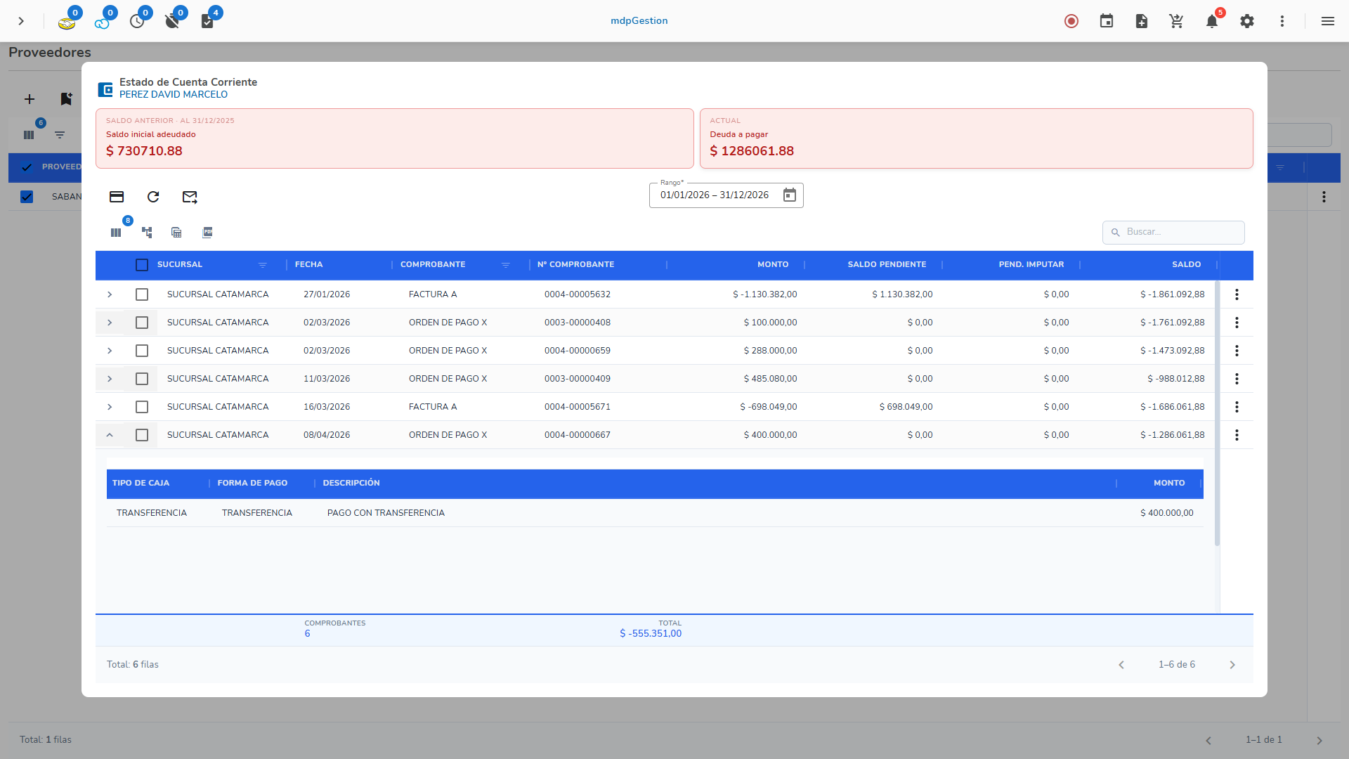Cuenta corriente de proveedores