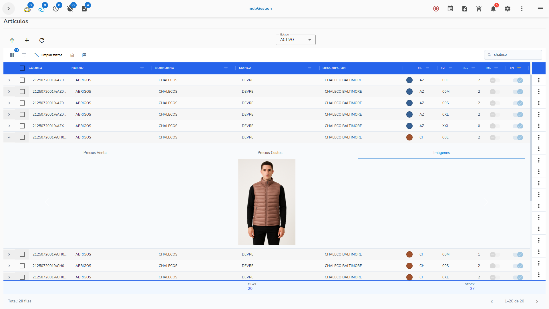 Gestión de artículos